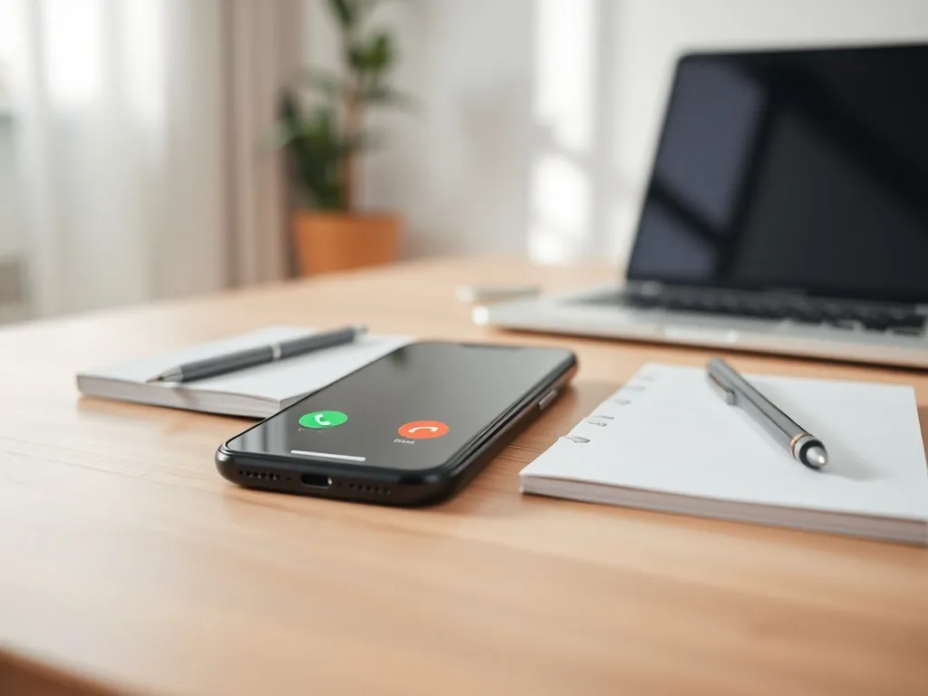 Smartfon z ekranem połączenia telefonicznego na biurku, symbolizujący kontakt z infolinią mBanku.