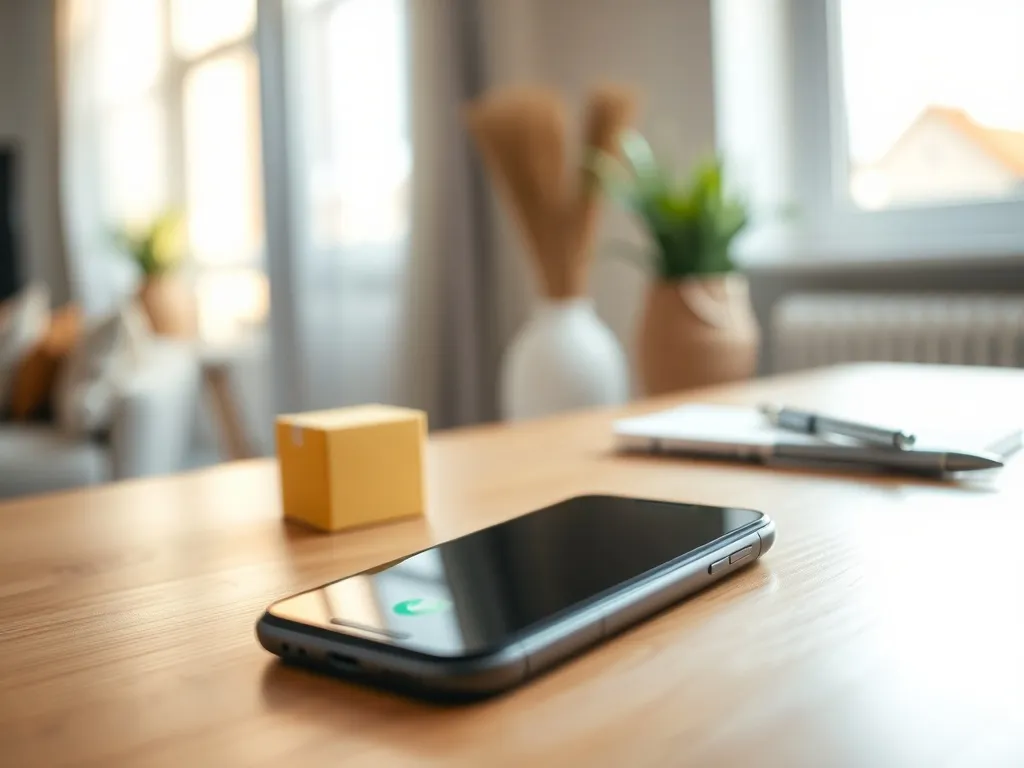 Smartfon z ekranem połączenia obok żółtej paczki, notesu i długopisu, symbolizujący kontakt z infolinią InPost.