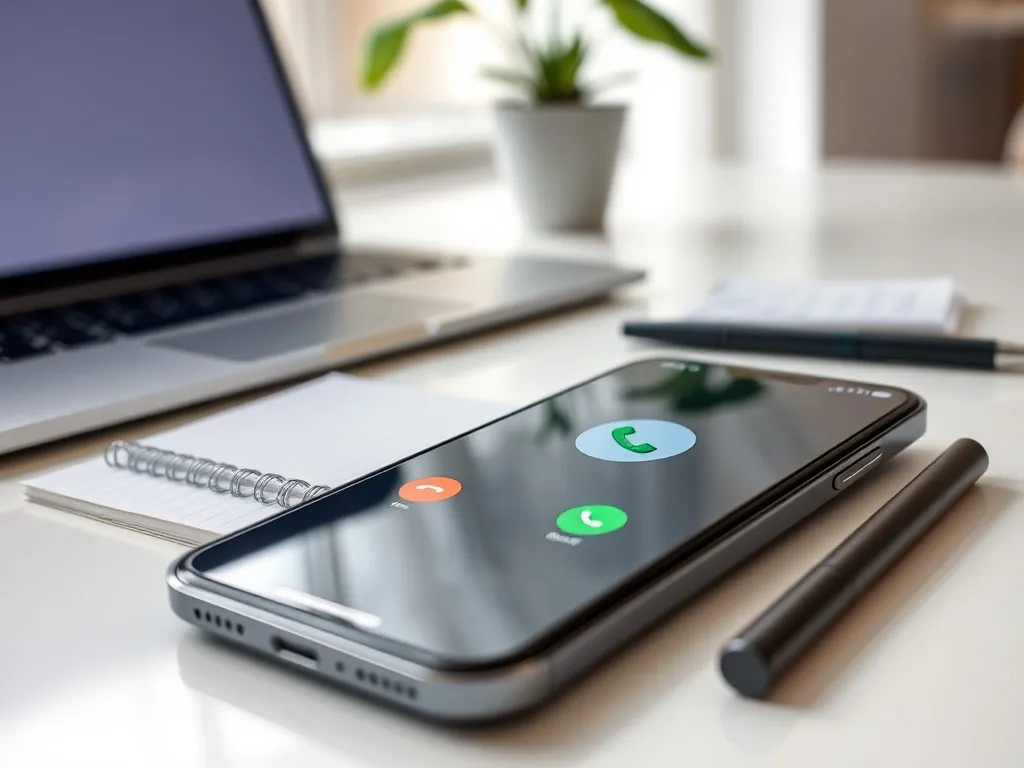 Smartfon z ekranem połączenia obok notatnika i długopisu na biurku, sugerujący kontakt telefoniczny z Nc+.