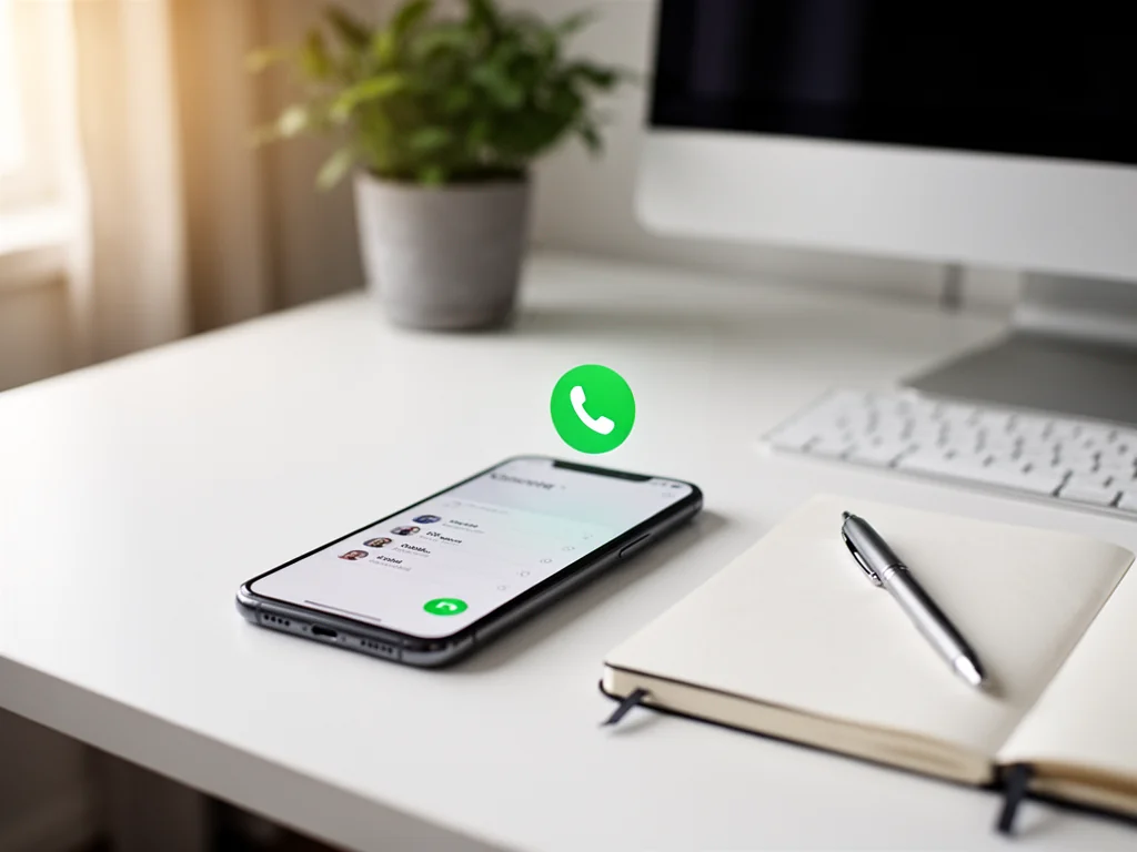 Smartfon z ikoną telefonu na biurku w biurze, symbolizujący infolinię i dane kontaktowe Warta.