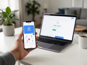 Smartfon z ekranem połączenia na biurku obok notatnika i długopisu, symbolizujący kontakt telefoniczny z Castoramą.