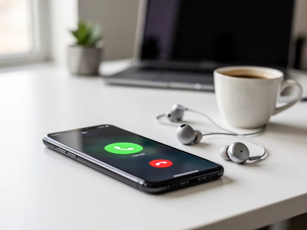 Smartfon z ekranem połączenia na biurku w domowym biurze, symbolizujący całodobowy kontakt telefoniczny z DPD.