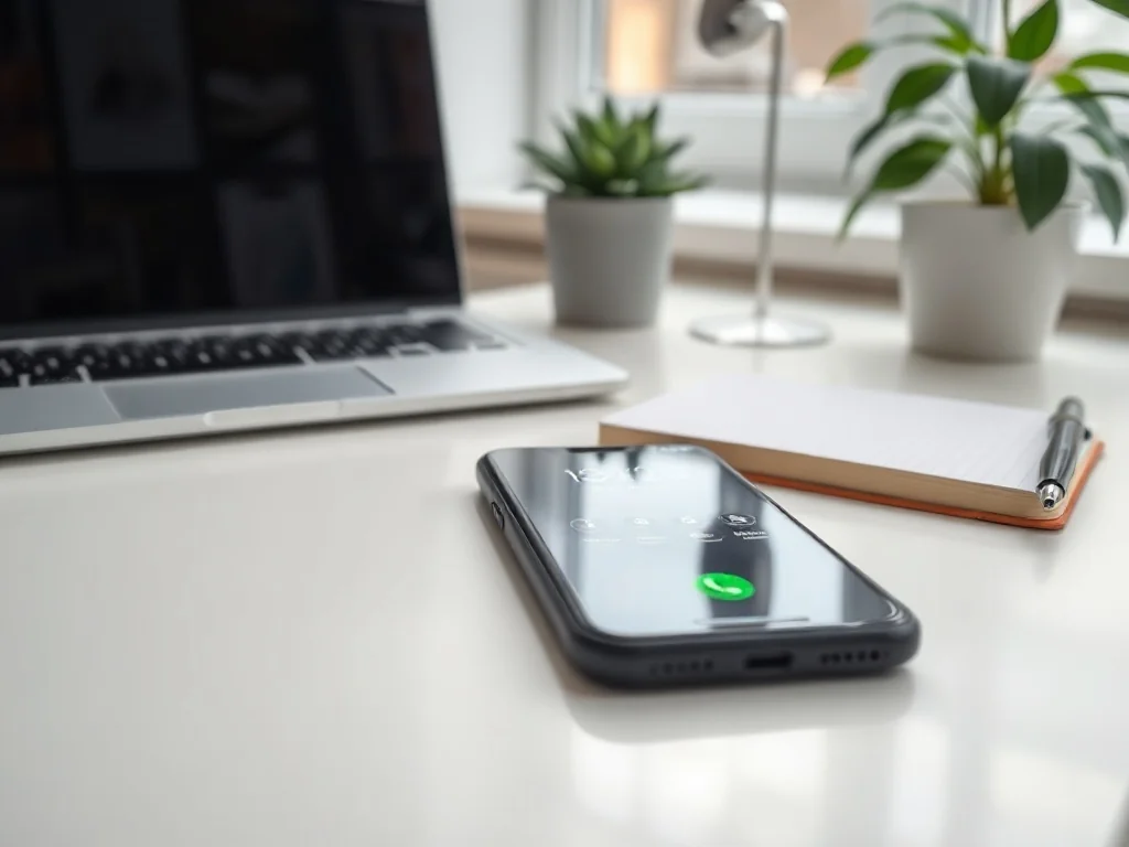 Smartfon z ekranem połączenia na biurku w domowym biurze, symbolizujący kontakt z infolinią Citi Handlowy