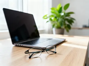 Smartfon z ekranem połączenia na biurku obok laptopa i kawy, dłoń sięga po telefon, symbol kontaktu z PGNiG.