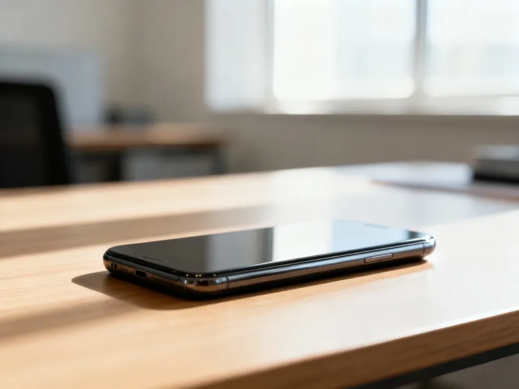 Nowoczesny smartfon na biurku, symbolizujący łatwy kontakt z infolinią Polsat Box.