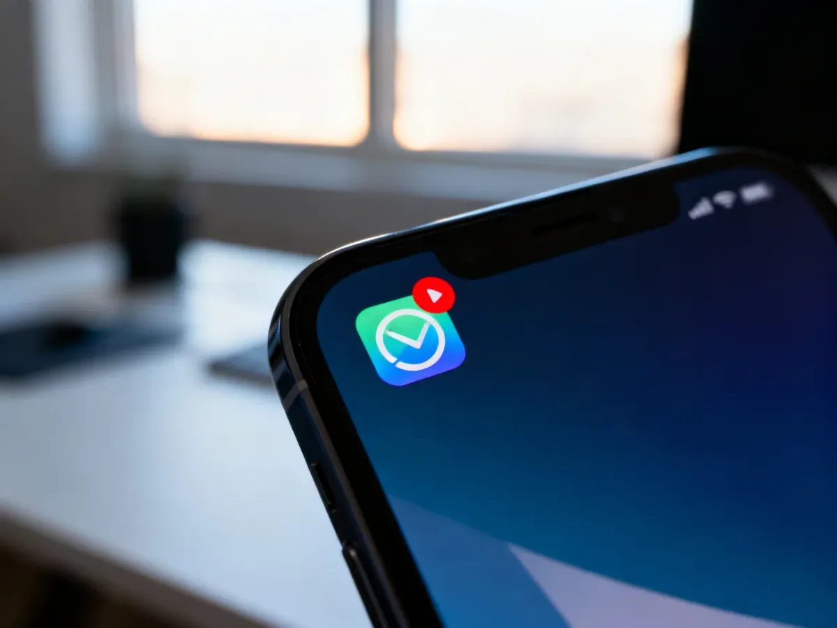 Ikona aplikacji na ekranie smartfona z widocznym czerwonym wskaźnikiem powiadomień w rogu.